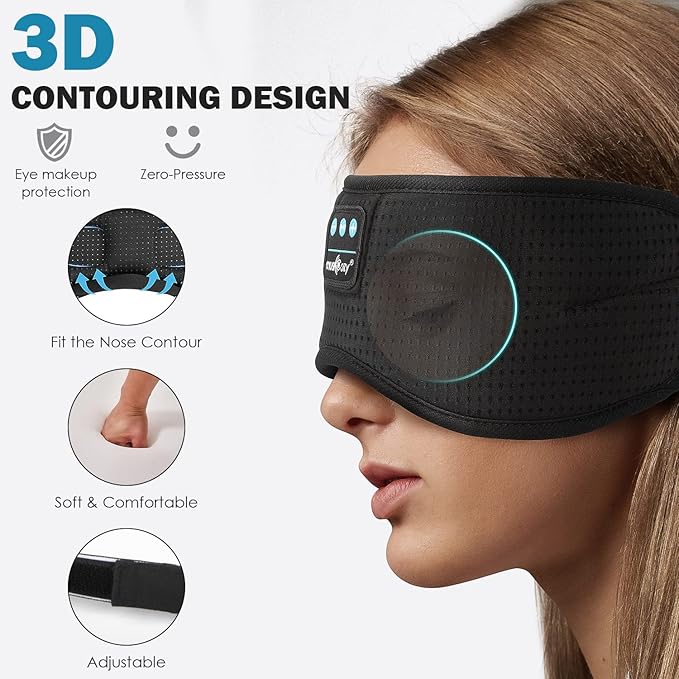 MUSICOZY Sleep Headphones, Bluetooth Sleeping Mask Headband Headphones Eye Mask, Wireless Music Earbuds Earphones with HD Ultra-Thin Stereo Speakers for Side Sleepers Men Women - Bloomnest
