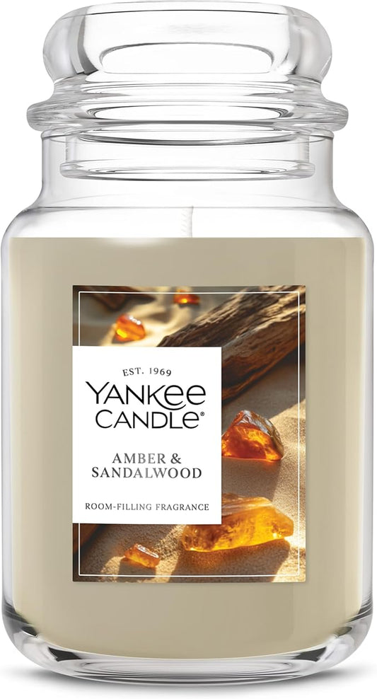Yankee Candle, Amber & Sandalwood Fall Scented Candle, 22oz Large Jar with up to 150 Hour Burn Time - Bloomnest