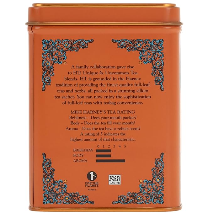 Harney & Sons Caffeinated Hot Cinnamon Sunset Black Tea with Orange and Cloves Tin 20 Sachets (Pack of 1) - Bloomnest