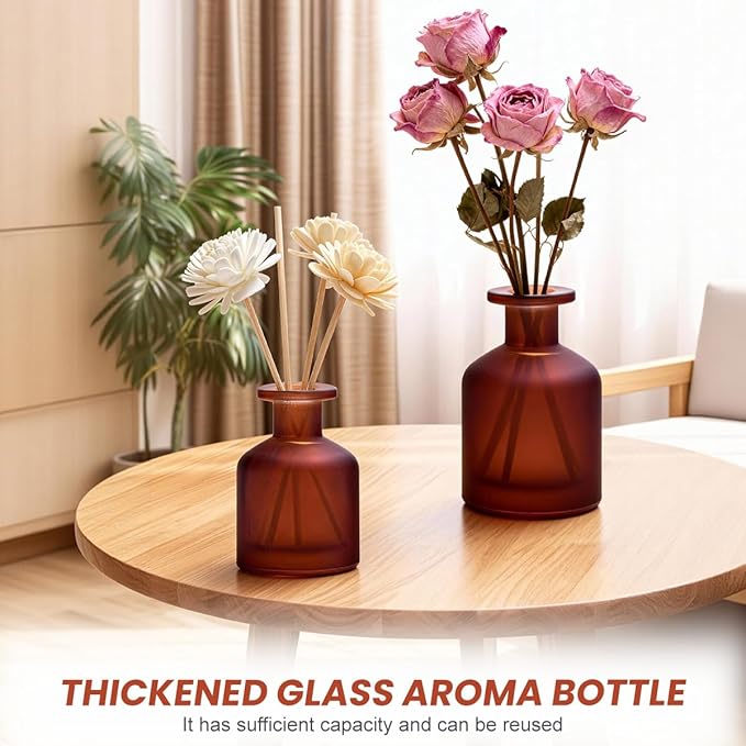 130ML/4.3OZ Amber Red Glass Diffuser Bottle Empty Refillable Aromatherapy Container Fragrance Accessories for Essential Oils & DIY Crafts Bloomnest