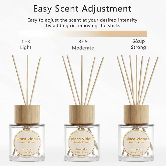 Binca Vidou Reed Diffuser Set Lavender & Linen Natural Scent Theme Oil Diffusers with Sticks for Home Office Bathroom Aromatherapy Decor 1.69oz x 2 - Bloomnest