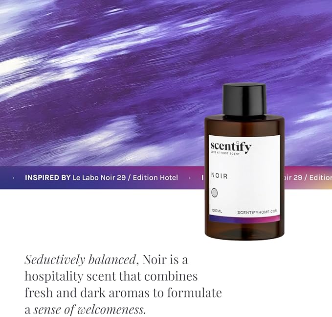 Scentify Noir Aroma Oil Refill Scent for Oil Diffusers - Bergamot, Bay Leaf, Vetiver, Cedar, Musk Scents - Luxurious Relaxing Aromatherapy Diffuser Fragrance 100ml, 3.38 oz Scentify