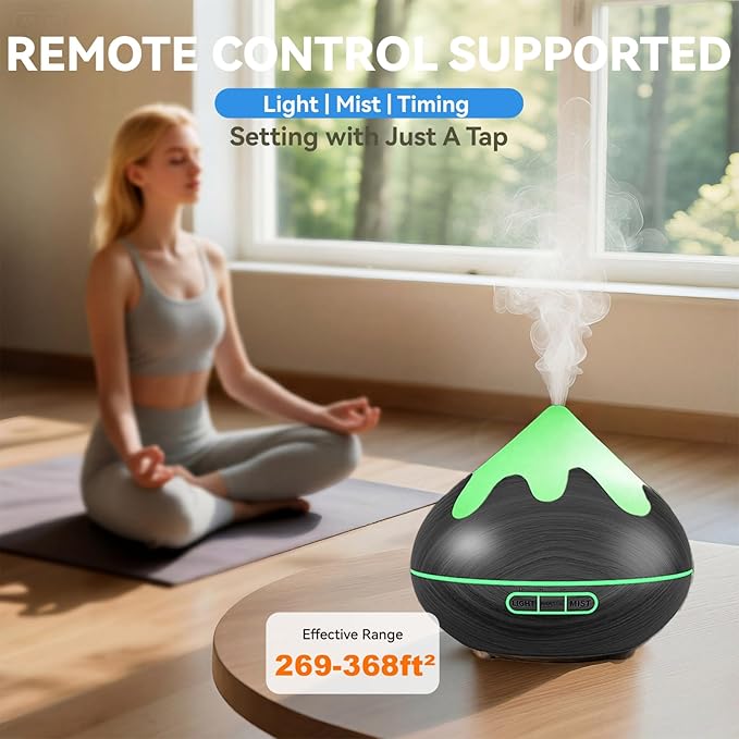 500ML Essential Oil Diffuser, Aromatherapy Diffuser with Remote Control, Multifunctional Air Diffusers for Home Office Room, Fragrance Aroma Diffuser with 7 Color LED & 2 Mist Mode, Black - Bloomnest