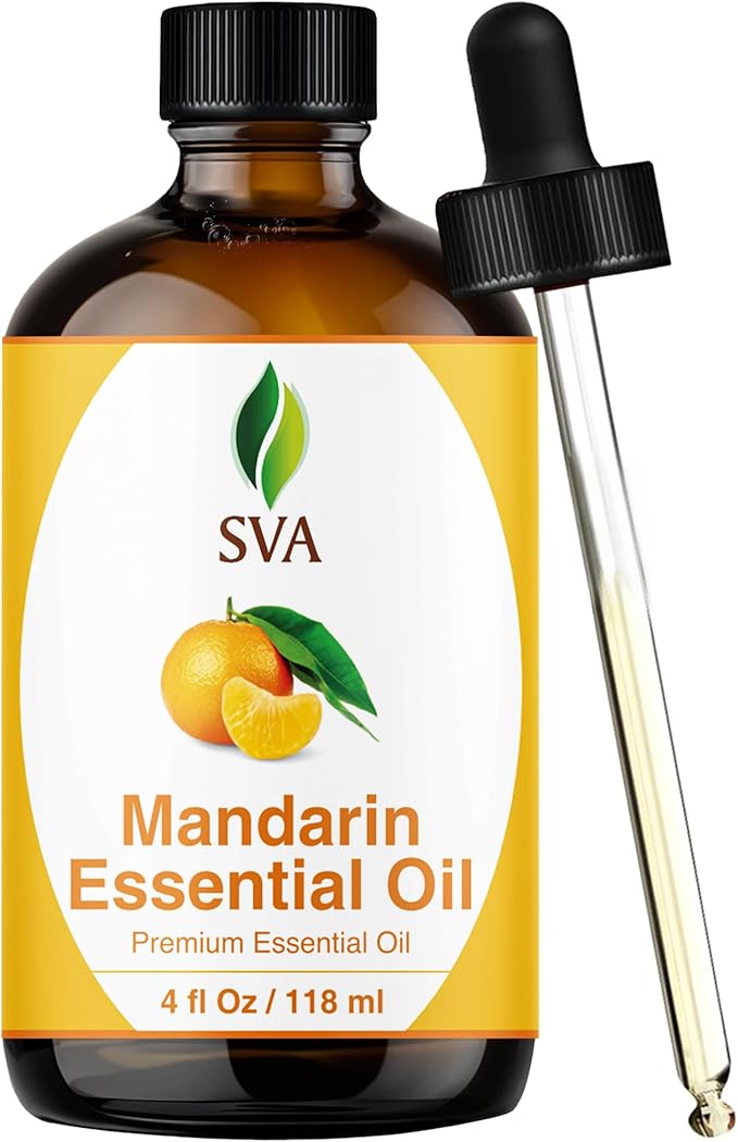 SVA Mandarin Essential Oil – 4 Fl Oz – 100% Natural Mandarin Oil - for Diffuser, Hair Care, Face, Skin Care, Aromatherapy, Scalp and Body Massage, Soap and Candle Making – with Dropper - Bloomnest
