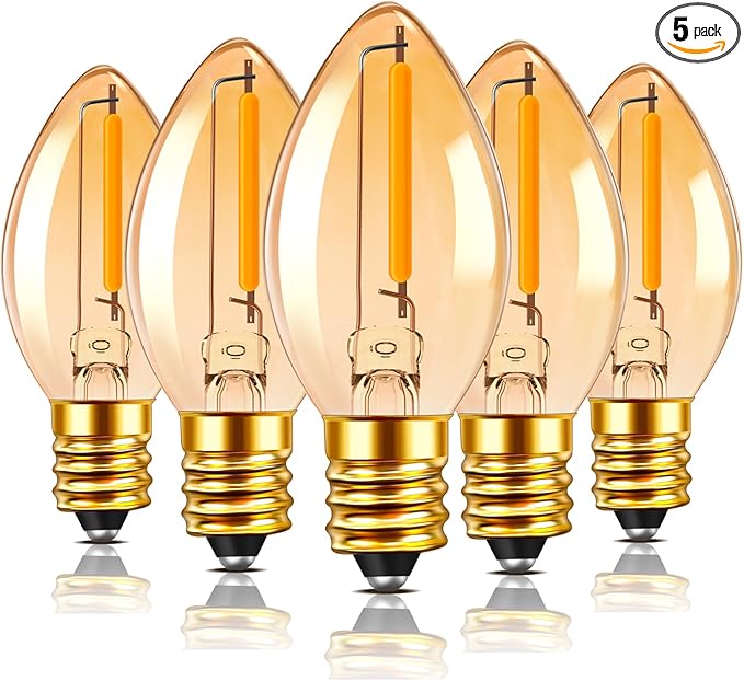 C7 LED Bulb 0.5W Equivalent 5W 7W Candle Bulbs Night Light Bulbs Amber Candelabra Bulb E12 Base Warm White 2200K Small Bulbs for String Light Salt Lamp Chandelier Christmas Decorative (Pack of 5) - Bloomnest