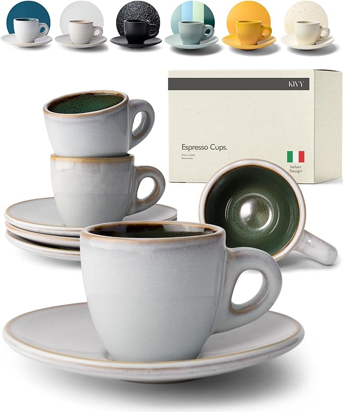 KIVY Stoneware Espresso Cups, 4-Piece Set - Italian Design, Thick-Walled, 3 oz, Microwave & Dishwasher Safe - Bloomnest