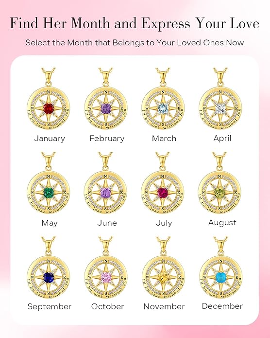 S925 Necklace Gift for Wife |Compass Jewelry |Women Anniversary |Sterling Silver |Girlfriend Birthday Gifts for Her Valentines |I'd be Lost without You |Jewel 18K Gold - Bloomnest