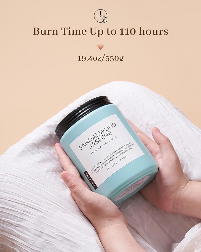 M&SENSE Sandalwood Jasmine Scented Candles, Large Soy Natural Long Lasting 19.4oz 110 Hour Burning Floral Non Toxic Double Wick Aromatherapy Candle Gifts for Women Friend - Bloomnest