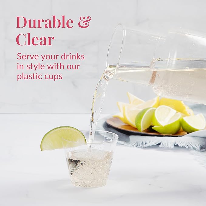 Set of 100-5 oz Clear Plastic Cups - Prestee Hard Disposable Drinkware - Bulk Cocktail, Wine and Punch Tumblers - Party and Event Drinking Cups - Bloomnest