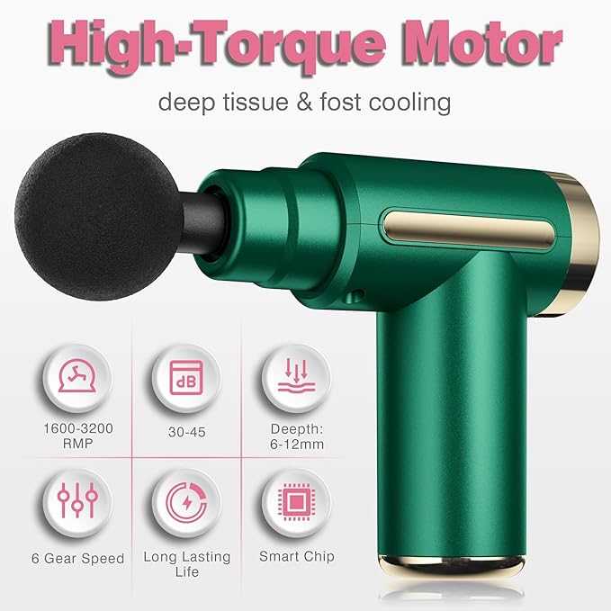 cotsoco Massage Gun Deep Tissue for Pain Relief with 4 Massage Heads & 6 Speeds, Electric Mini Handheld Body Massager for Any Pain Relief, Best Gifts for Dad and Mom - Bloomnest