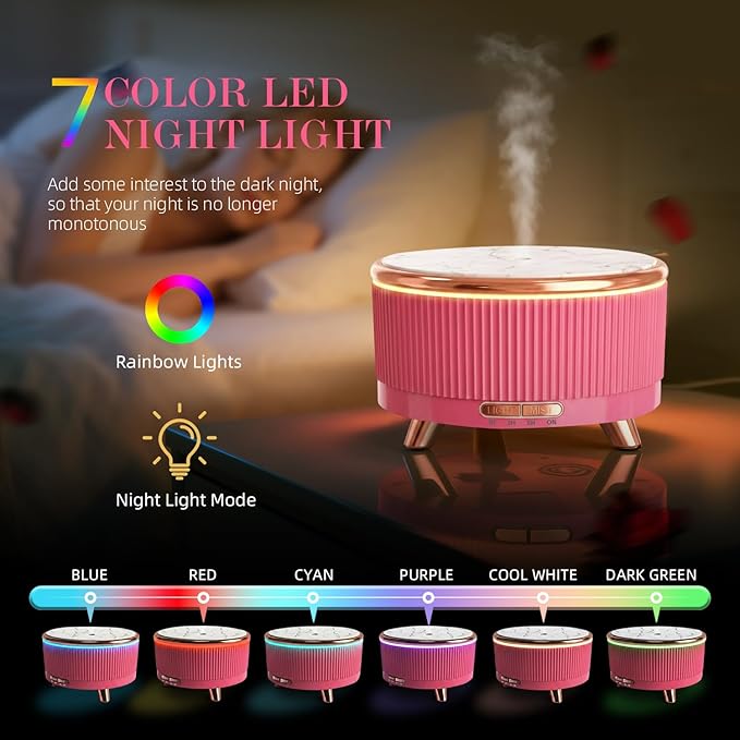 500ML Large Capacity Essential Oil Diffuser, Ultrasonic Aromatherapy Diffuser with 7 Color LED Lights with Remote Control, Cool Mist Humidifier, Timed Mist, Auto Shut-Off (Pink) - Bloomnest