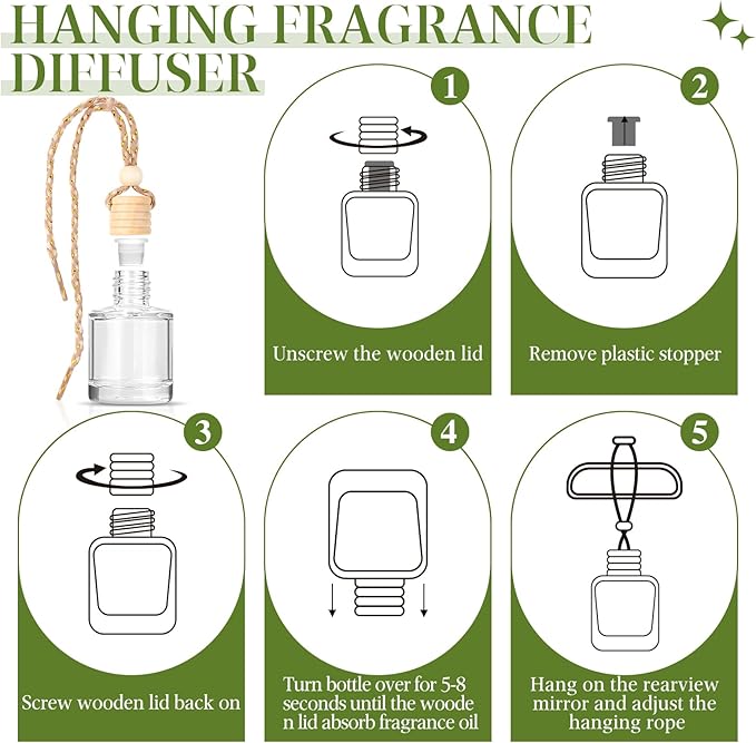 AROIC 6 Pack Car Air Freshener Hanging, New Car Scent Natural Plant Essential Oil Fragrance Diffuser, Unisex Air Freshener Aromatherapy Effectively Eliminates Odors Long-Lasting Fresh Scent (8ml Each) - Bloomnest