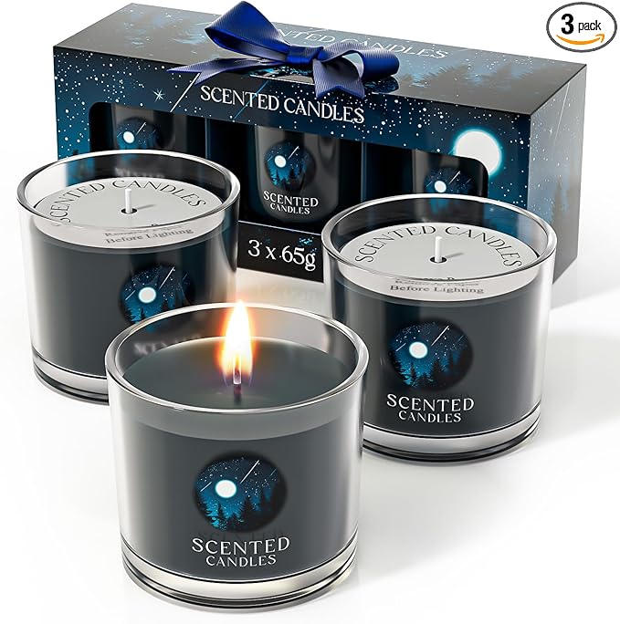 Candles for Men, Scented Candles Gifts for Women, Candle Gift Set for Him, 3 Scented Votive Candles, Birthday Gifts for Men (Black, 7 oz) - Bloomnest