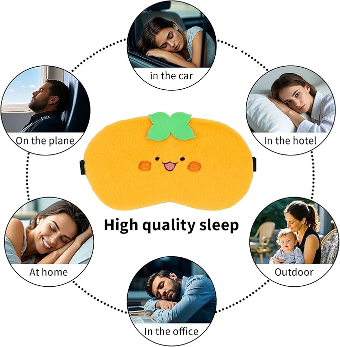 Cute Sleep Eye Masks for Kids, Kawaii Cartoon Kids Sleeping Mask for Women Boys Girls Teens, Soft Plush Adjustable Eyeshade Silk Travel Nap Eye Cover, Orange Persimmon - Bloomnest