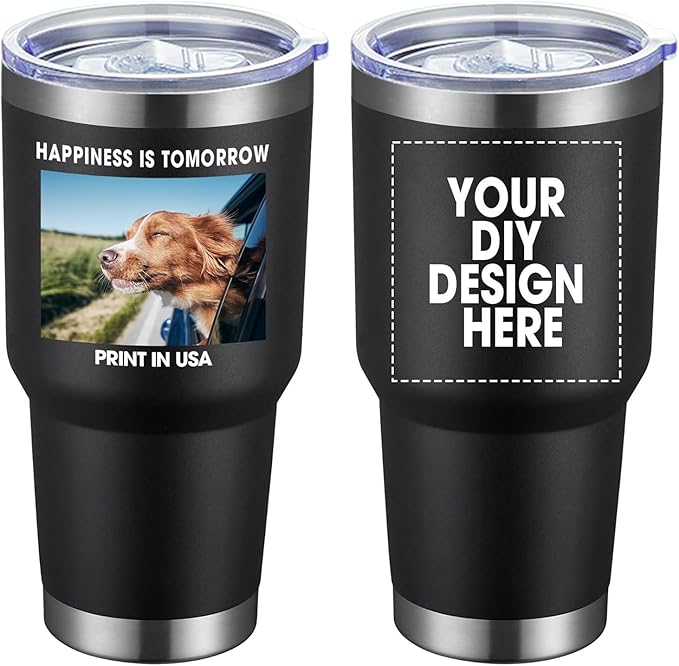 Personalized Custom Tumbler Print in USA 30oz Stainless Steel Coffee Cup with Lid & Straw Double Wall Insulated Tumbler with Colorful Text Logo Photo - Bloomnest