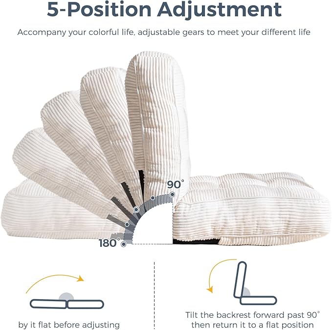 MAXYOYO Adjustable Floor Chair with Back Support, Gaming Floor Meditation Chair with Tufted Cushion, Adults Lounge Couch Folding Sofa Seat for Reading Meditating Sleeping, Beige - Bloomnest