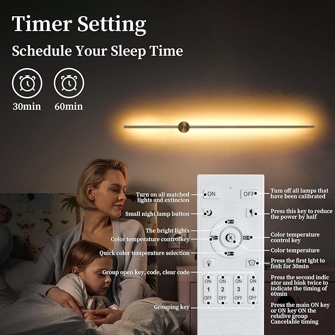 Dimmable Plug in Wall Sconce Set of 2, Gold 39.37" LED Wall Light with Remote, Adjustable Color Temperature Brightness Wall lamp with Timer for Living Room,Bedroom and Accent Lighting - Bloomnest