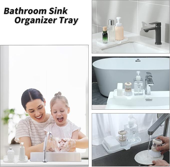 Silicone Bathroom Soap Dishes with Drain Spout-Bathroom and Kitchen Sink Organizer,Sponge Holder,Dish Soap Tray,Perfect for Dispenser,Scrubber,Bottle,Cup on Sink or Counter-White 9.6"×5.3" - Bloomnest
