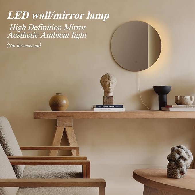 ONEWISH LED Wall Sconce, Dimmable Mirror Wall Lamp,16.93 inch Round Wall Lights for Bedroom with Memory Function, Wall Lamps for Living Room Entryway, Smoky Gray - Bloomnest