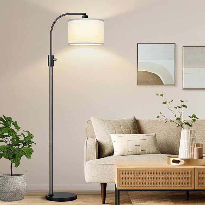 [Upgraded] Dimmable Floor Lamp, 1200 Lumens LED Edison Bulb Included, Arc Floor Lamps for Living Room Modern Standing Lamp with White Shade, Black Tall Lamp for Living Room Bedroom Office Dining Room - Bloomnest