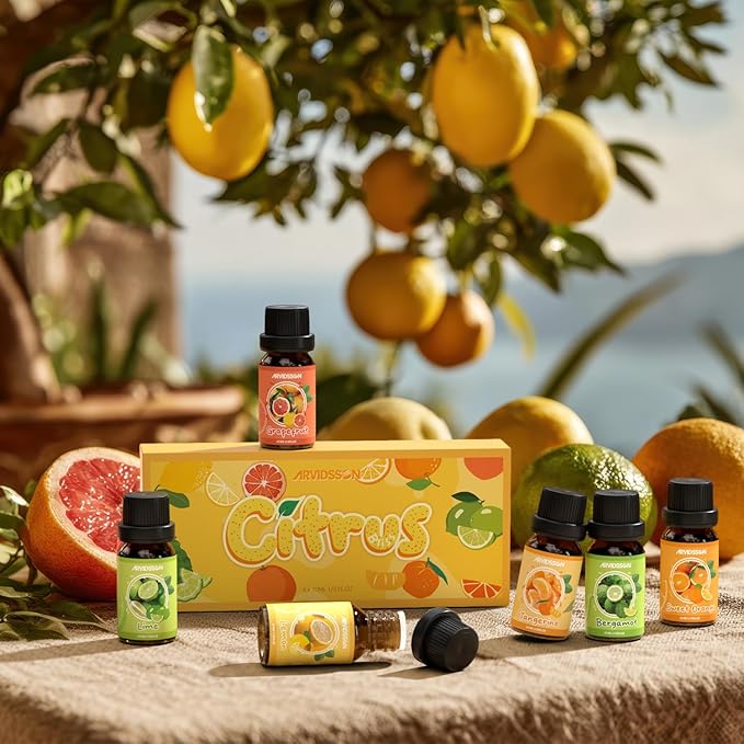 Citrus Essential Oils Set, ARVIDSSON Fresh Fruit Essential Oil for Diffuser, Grapefruit, Bergamot, Sweet Orange, Lemon, Lime, Tangerine, Citrusy Scented Oils Gift for Women - Bloomnest