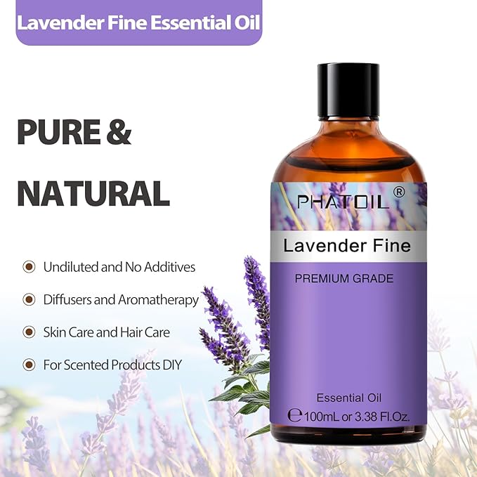 PHATOIL Lavender fine Essential Oil, Pure Premium Natural Oil for Hair Care, Body Skin Care, Aromatherapy, DIY Candle, Soap Making 3.38Fl Oz - Bloomnest