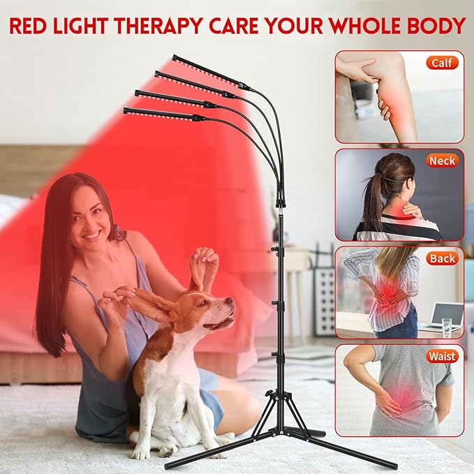Red Light Therapy Lamp, Red Light Therapy Device for Body with 4 Heads, 660nm & 850nm Adjustable Infrared Lights Angle Lamp with Adjustable Stand, Portable for Full Body Muscle Joint Home Use linidcoudhome