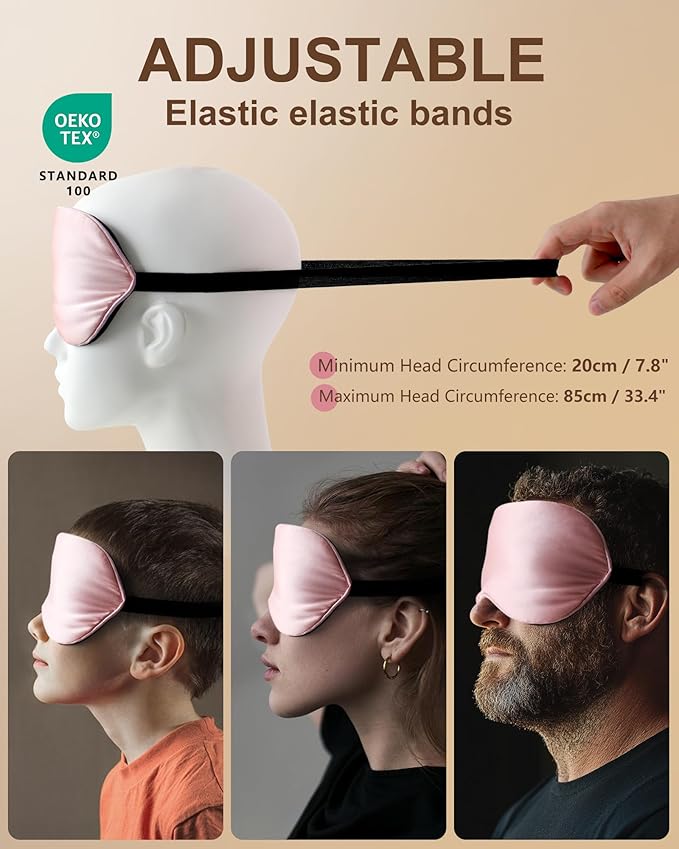 Silk Sleep Mask for Women - Soft Breathable Organic Natural Mulberry Silk Fabric Blackout Eye Mask for Sleeping with Adjustable Straps No Pressure Eye Mask for Travel Essentials Gifts (Pink) - Bloomnest