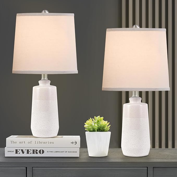 20.5" Ceramic Table Lamp Set of 2 for Bedrooms, White Lamps Set of 2 for Living Room, Minimalist Ceramic Lamps with White Barrel Lampshade, Matte White Ceramic Lamps for Nightstand - Bloomnest