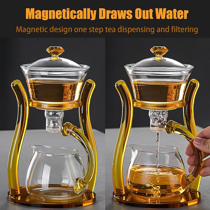 Semi Automatic Tea Set, Lazy Kungfu Tea Set, Lazy Kung Fu Drip Teapot, Magnetic Tea Pot With Magnetic Ball, Heat Resistant Gongfu Glass Teapot Set, Gift For Fathers Day, Thanksgiving Birthdays - Bloomnest