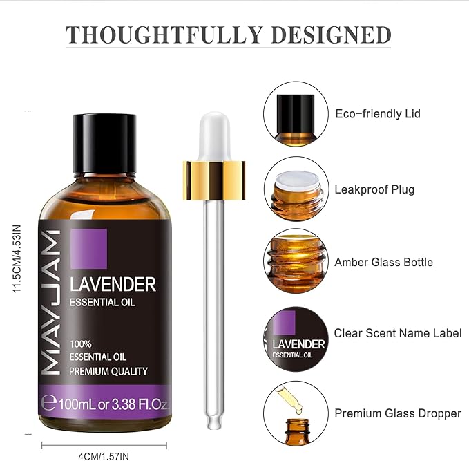 Lavender Essential Oil 100ML, MAYJAM Pure Essential Oils for Diffusers, Massage, Lavender Oil for Soap Candle Making, Huge 3.38FL.OZ Bottle - Bloomnest