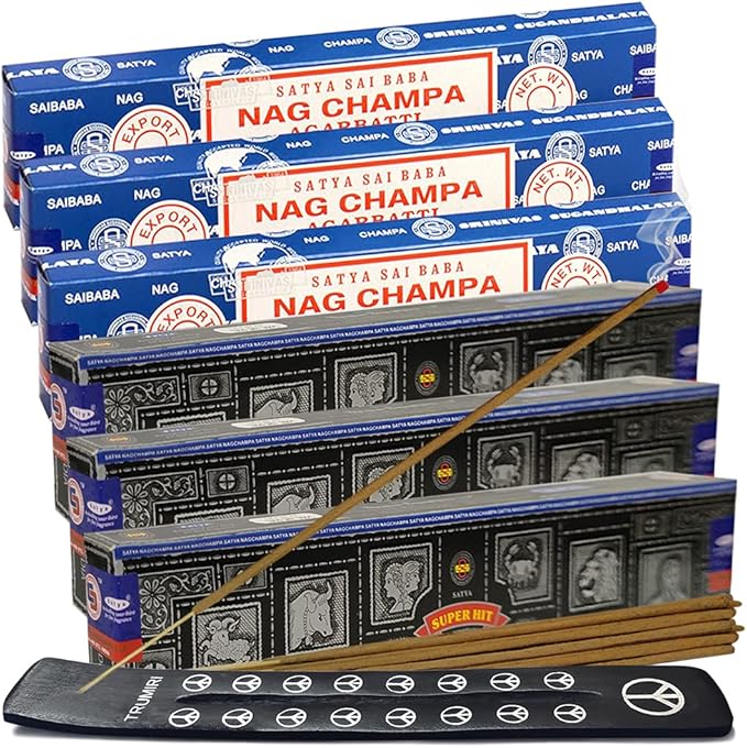 Nag Champa Super Hit Incense Sticks & Holder Bundle Variety Pack from House of Satya Incense Sticks and Trumiri TRUMIRI