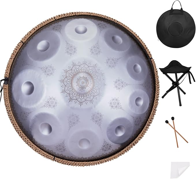 Handpan-Premium 432HZ 22 Inches 10 Notes D Minor Steel Hand Pan Drum Set,Silver Print Adults Handpan Drum - Bloomnest
