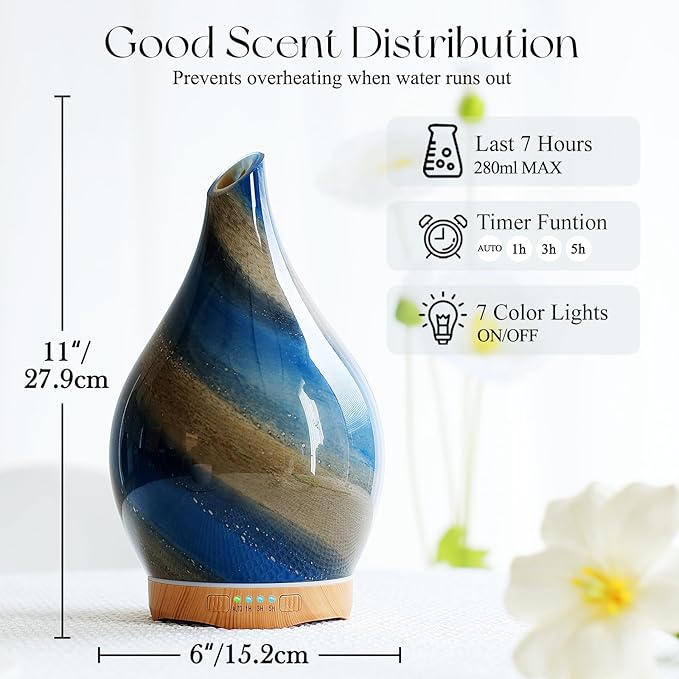 Porseme 280ml Essential Oil Diffuser Glass Color Changing Aroma Air Diffusers Aromatherapy Ultrasonic Cool Mist Humidifier 7 Running Hours Waterless Auto-Off for Sleeping, Yoga, Office, Spa (Galaxy) - Bloomnest