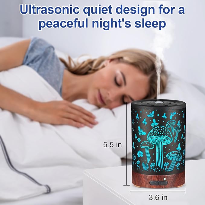 Essential Oil Diffuser- Aromatherapy Diffuser with7 Colors Light and Auto-Off for Women Metal Cool Mist Humidifier for Home and Office for Mom Women（Mushroom + Bee） - Bloomnest