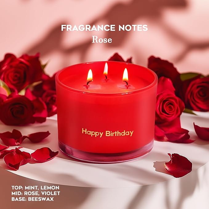 KONNI Red Rose Scented Candles Home 3 Wick Soy Candles, 12.35oz Luxury Relaxing Aromatherapy Candle for Women Men, 50 Hours Long Lasting Clean Burning Jar Candle, Romantic Lover Birthday Gift - Bloomnest
