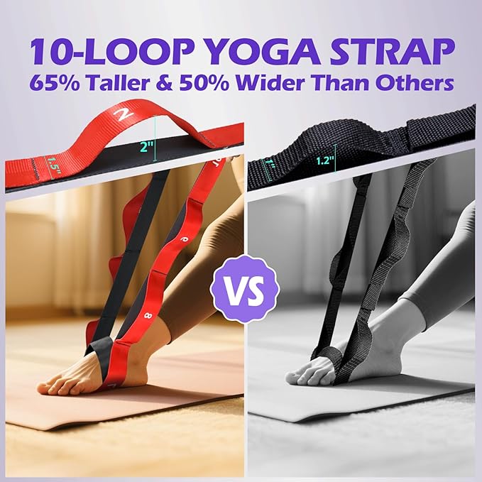 ROSAPOAR Stretching Strap with Loops - Non Elastic Yoga Straps for Physical Therapy, Durable Stretch Bands for Exercise, Flexibility Training, Hamstring & Leg Stretcher, Yoga/Pilates/Gymnastics - Bloomnest