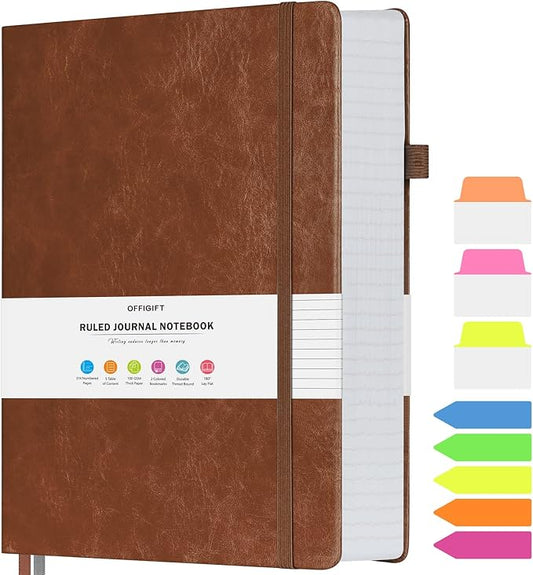College Ruled Notebook, Large B5 Hardcover Leather Journal, 314 Numbered Pages Writing Journal, 100gsm No Bleed Paper, Lined Journal Notebook for Women Men School Office, 7.6'' X 10'', Brown - Bloomnest