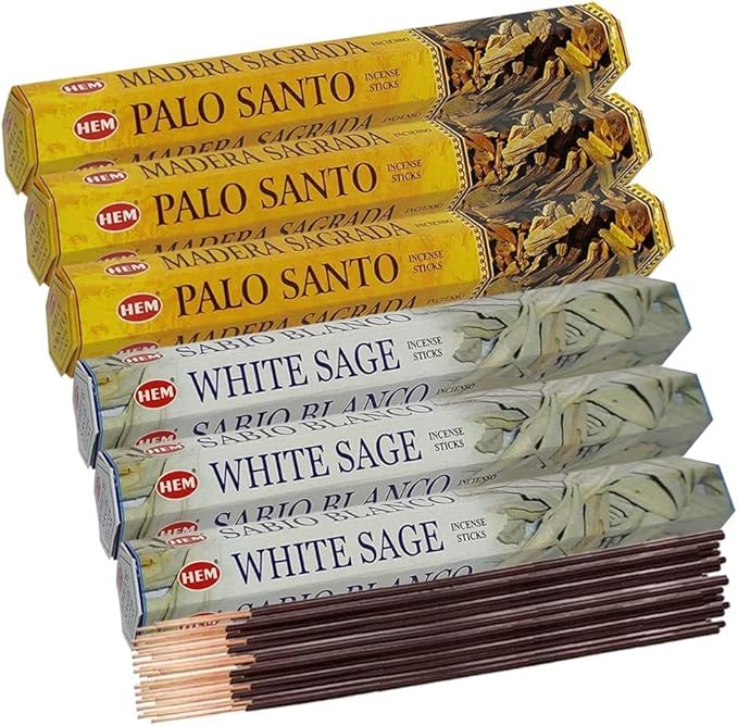 White Sage Incense Sticks and Hem De Palo Santo Incense Sticks with Incense Holder Bundle for Smudging Smudge kit Natural Inciensos Aromaticos Home Fragrance