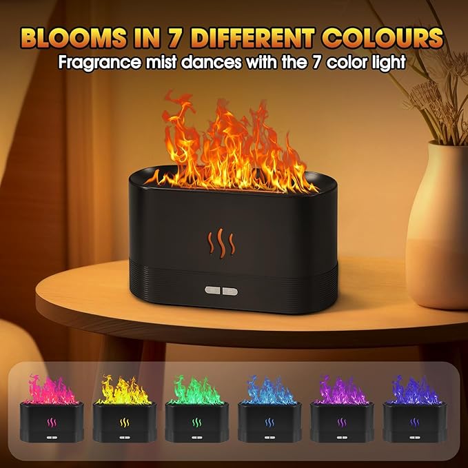 2 Pack Essential Oil Diffuser,Colorful Flame Air Aroma Diffuser Humidifier,Upgraded 7 Flame Colors Noiseless Essential Oil Diffuser for Home,Office,Yoga with Auto-Off Protection(180mL,Black) - Bloomnest