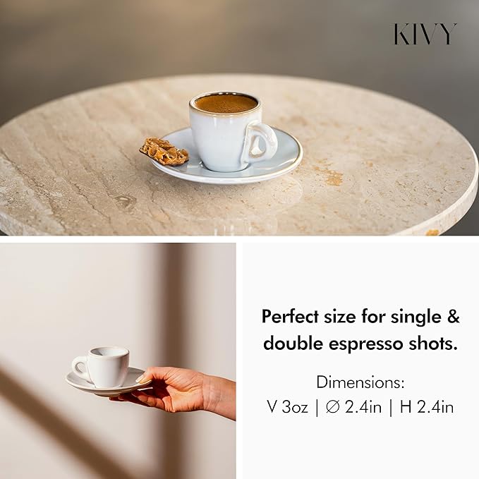 KIVY Espresso Cups Set of 4 [Set 4x 3oz]- Espresso Set Thick Walled Stoneware Espresso Cup Set - Italian Style Espresso Cups and Saucers - Coffee Mugs - Pastell Green, Blue - Bloomnest