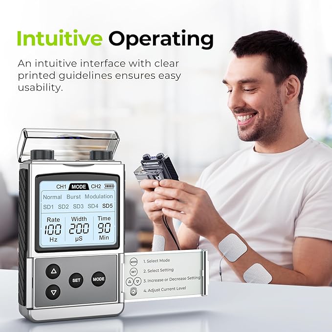 AUVON Rechargeable TENS Unit Muscle Stimulator, FSA HSA Eligible, Digital TENS Machine with 8 Customizable Modes, Electronic Massager for Sciatica, Shoulder & Back Pain Relief, 12 Pads, A Carry Case AUVON