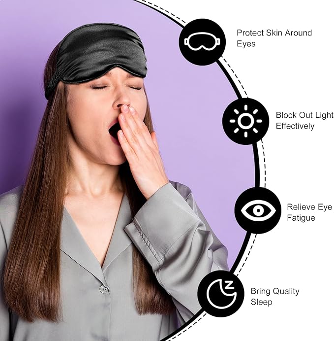 20 Pieces Silk Sleep Eye Mask with Elastic Strap Soft Sleeping Mask Eye Cover Satin Blindfold for Women Men Kids Sleeping Travel Eye Shades Including 2 Pieces of Black Bags(Black) - Bloomnest