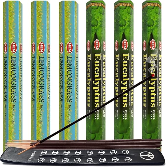 Lemongrass & Eucalyptus Incense Sticks & Holder Bundle Variety Pack from Hem Trumiri Insense Insence