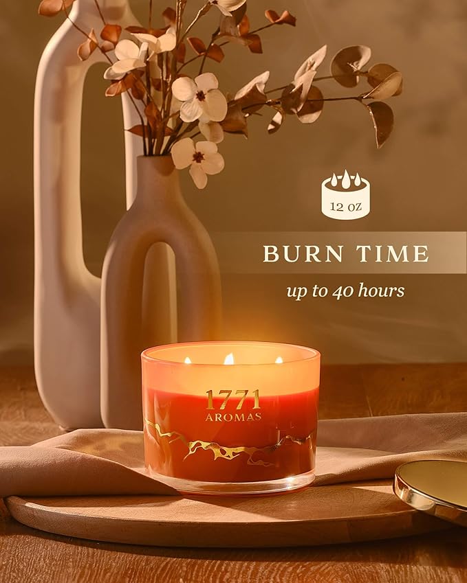 Pumpkin Spice Scented Candles - Fall Candles - 100% Natural Soy Wax - Large 3 Wick Jar Candle - Up to 50 Hours Burning - Gift-Ready Candle for Men & Women - Aromatherapy Candles - Bloomnest