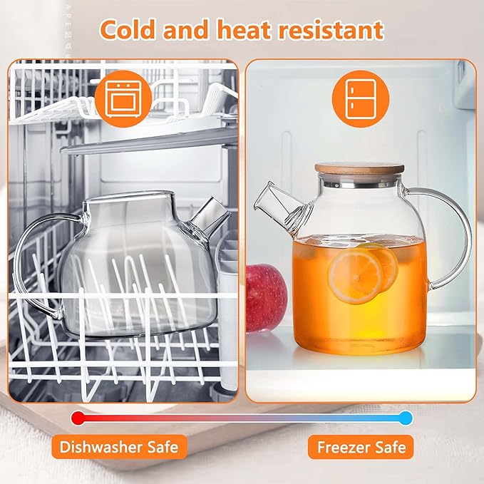 Glass Tea Pot Kettles Stovetop Safe, 33.8oz/1000ml Heatproof Borosilicate Glass Teapot Water Pitcher With Bamboo Lid and Removable Filter Spout for Loose Leaf and Blooming Tea - Bloomnest