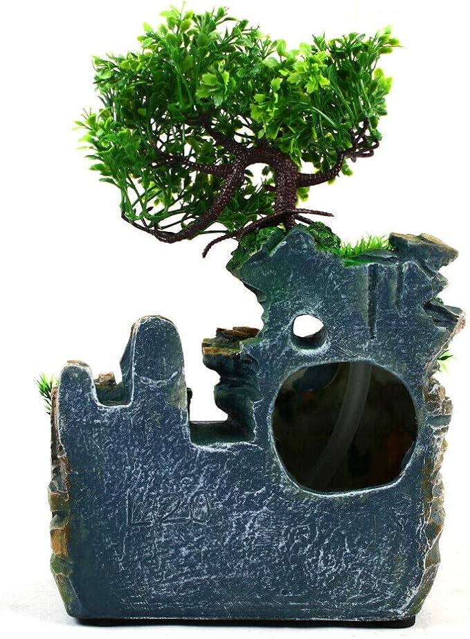 Tabletop Fountain Waterfall Fountain Indoor Humidifier with Rockery,Waterfall,Plant,Lamp Desk Fountain Desk Decorations for Office Home Bedroom US Stock