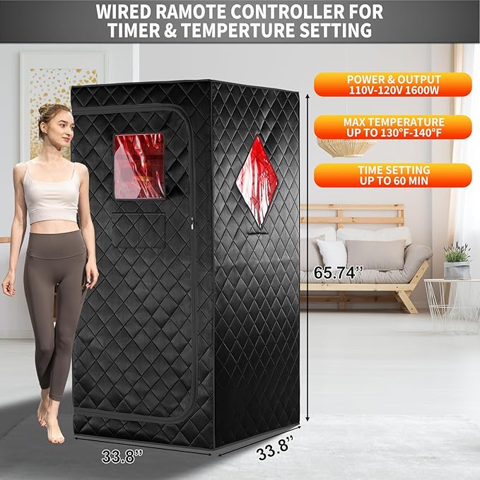 Portable Personal Far Infrared Sauna Box for Home with 660nm Red Light Threapy Bulbs, Remote Control, Heating Foot Pad, Upgraded Comfortable Chair iDOTODO