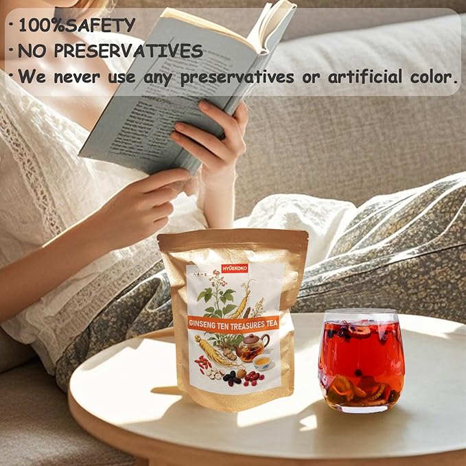 20 Bags Ginseng Ten Treasures Tea, Caffeine-Free Natural Ingredients Herbal Tea Bags, No Additives, Kidney Tea for Men & Women - Bloomnest