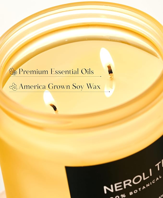 M&SENSE Neroli Tea Scented Candle - 11.6oz Natural Soy Wax Non Toxic 70-Hour Burn, 2-Wick Citrus Scent Candle for Stress Relief & Relaxation - Slow-Burning Home Fragrance Gift for Holiday - Bloomnest